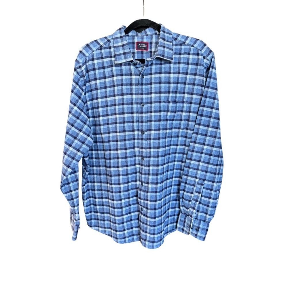 UNTUCKit Caylise Blue Plaid Button Down Shirt XXL Regular Cotton Casual Coastal
